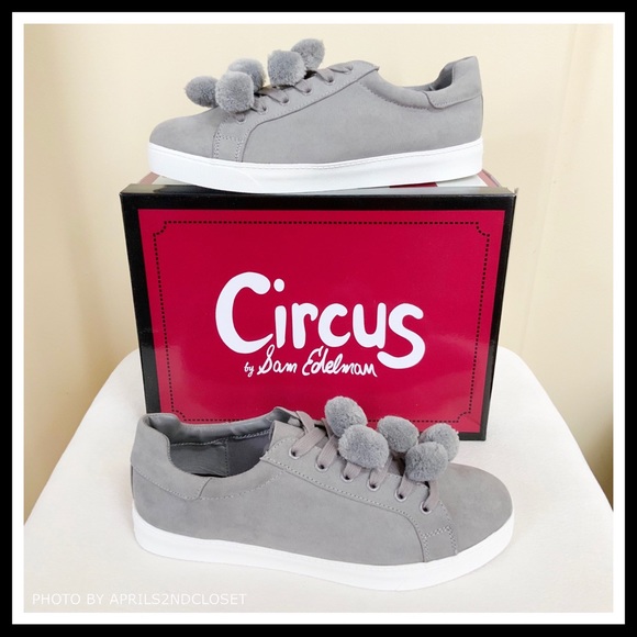 SAM EDELMAN LUXE GREY POM POM FLAT SNEAKERS - Picture 4 of 8